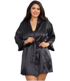Nuisette grande taille noire avec peignoir satinés 